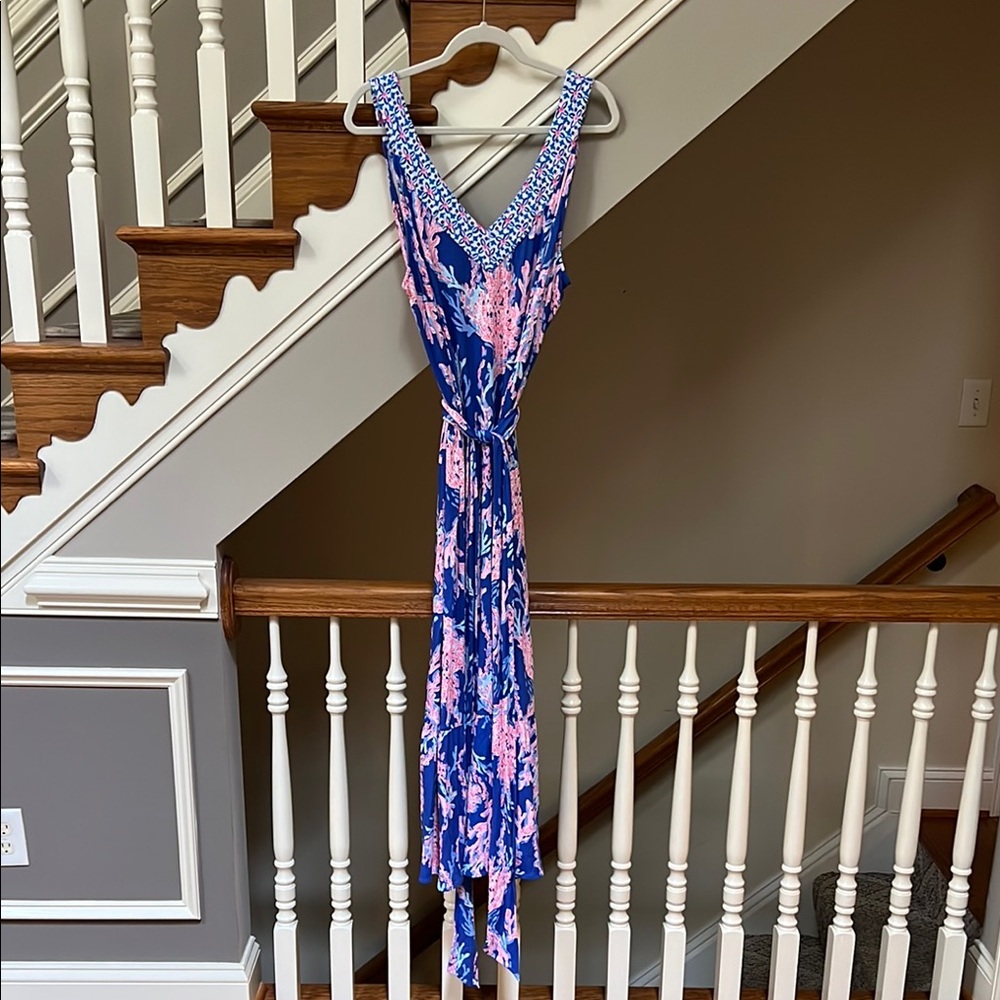 Lilly Pulitzer Coral Print Dress in Blue and Pink